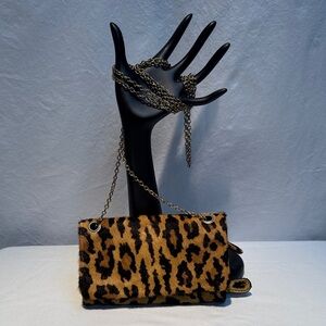 Free People Leopard Print Clutch with Chain